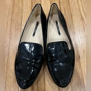 Zara Basic Black Patent Flats with Gold Heel Sz 37 6.5